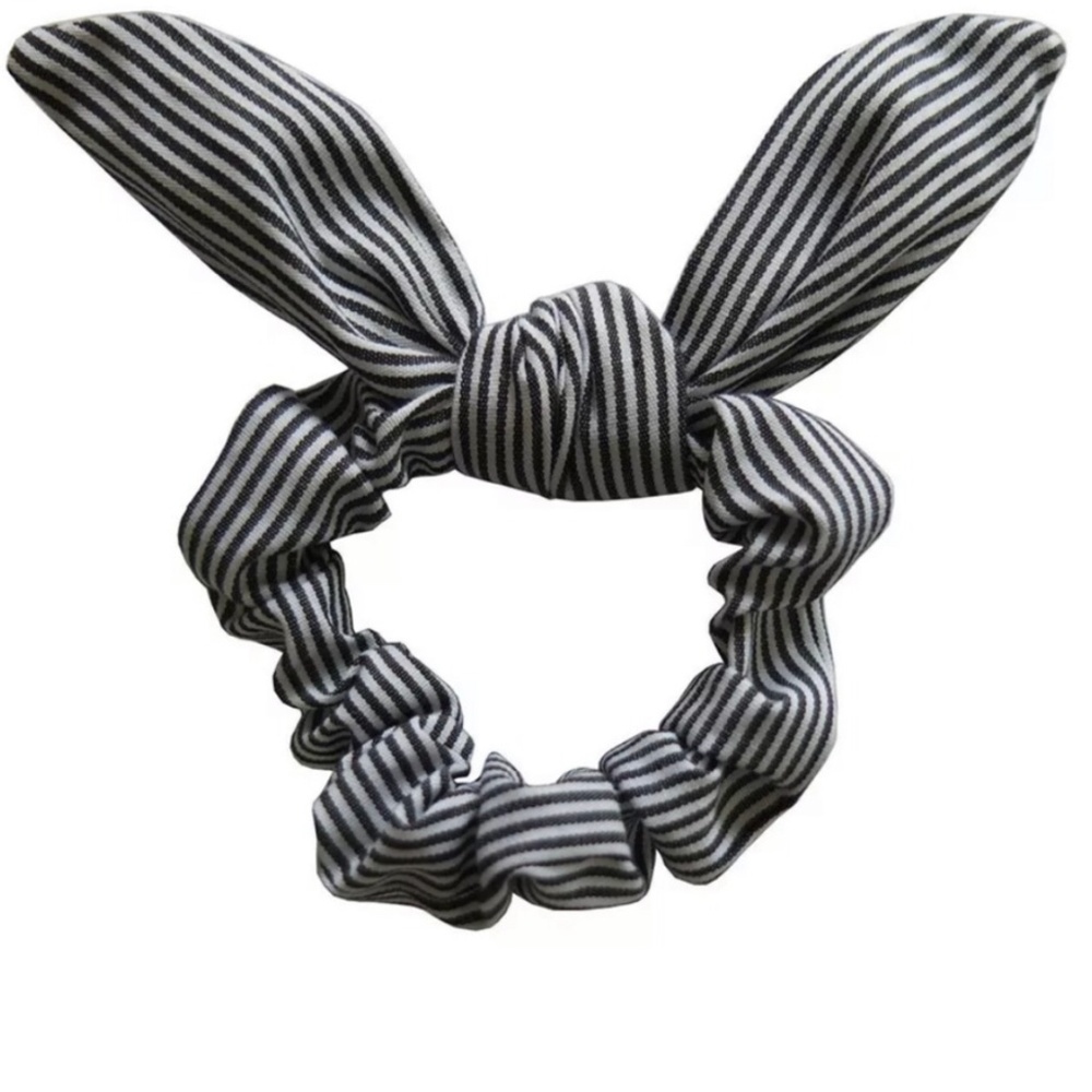 NEW Grey and white striped rabbit ear scrunchie